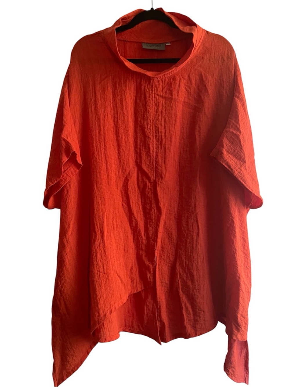 Eleven Stitch Design Travel Crinkle Lagenlook Tunic Top Orange OSFA Made in USA